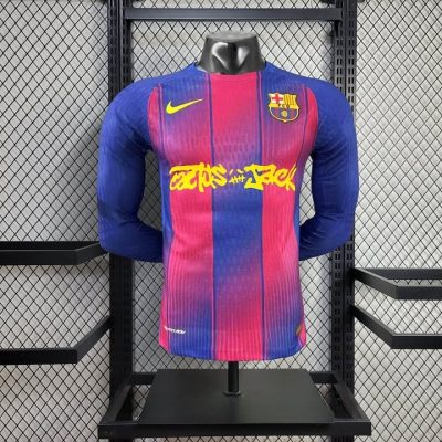2025/2026 Long Sleeve Player Version Barcelona Home Football Shirt 1:1 Thai Quality