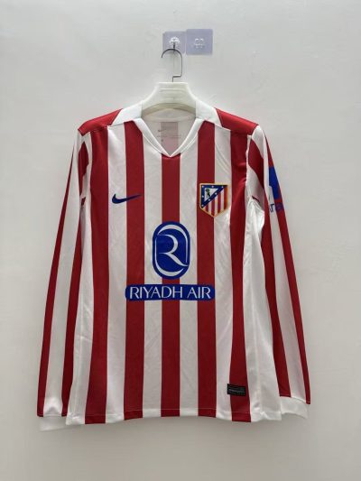2025/2026 Atletico Madrid Home Long sleeves Football Shirt 1:1 Thai Quality