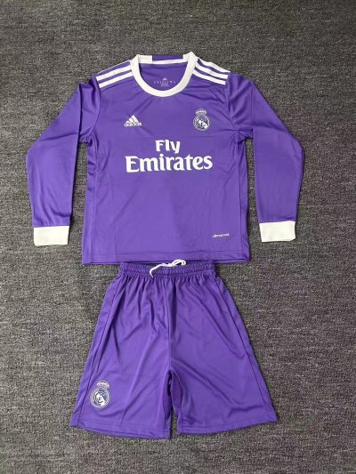2016/2017 Retro Long sleeve Real Madrid Away Football Shirt Kids Size 1:1 Thai Quality