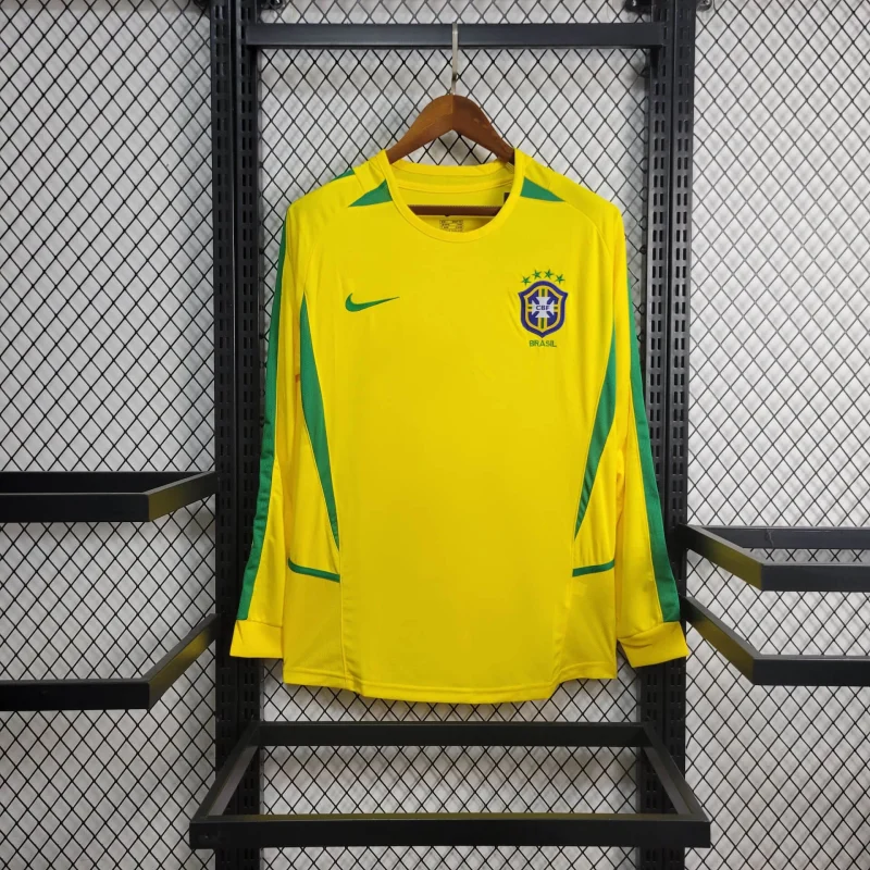 7216b10e97f9128f9a4bb2bbfa9014db 2002 Retro Long Sleeve Brazil Home Football Shirt 1:1 Thai Quality