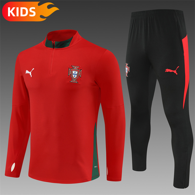 7cceb2d5006ff05f86e4001a6bdb360d 2025/2026 Portugal Half-Pull Football Shirt Kids Size