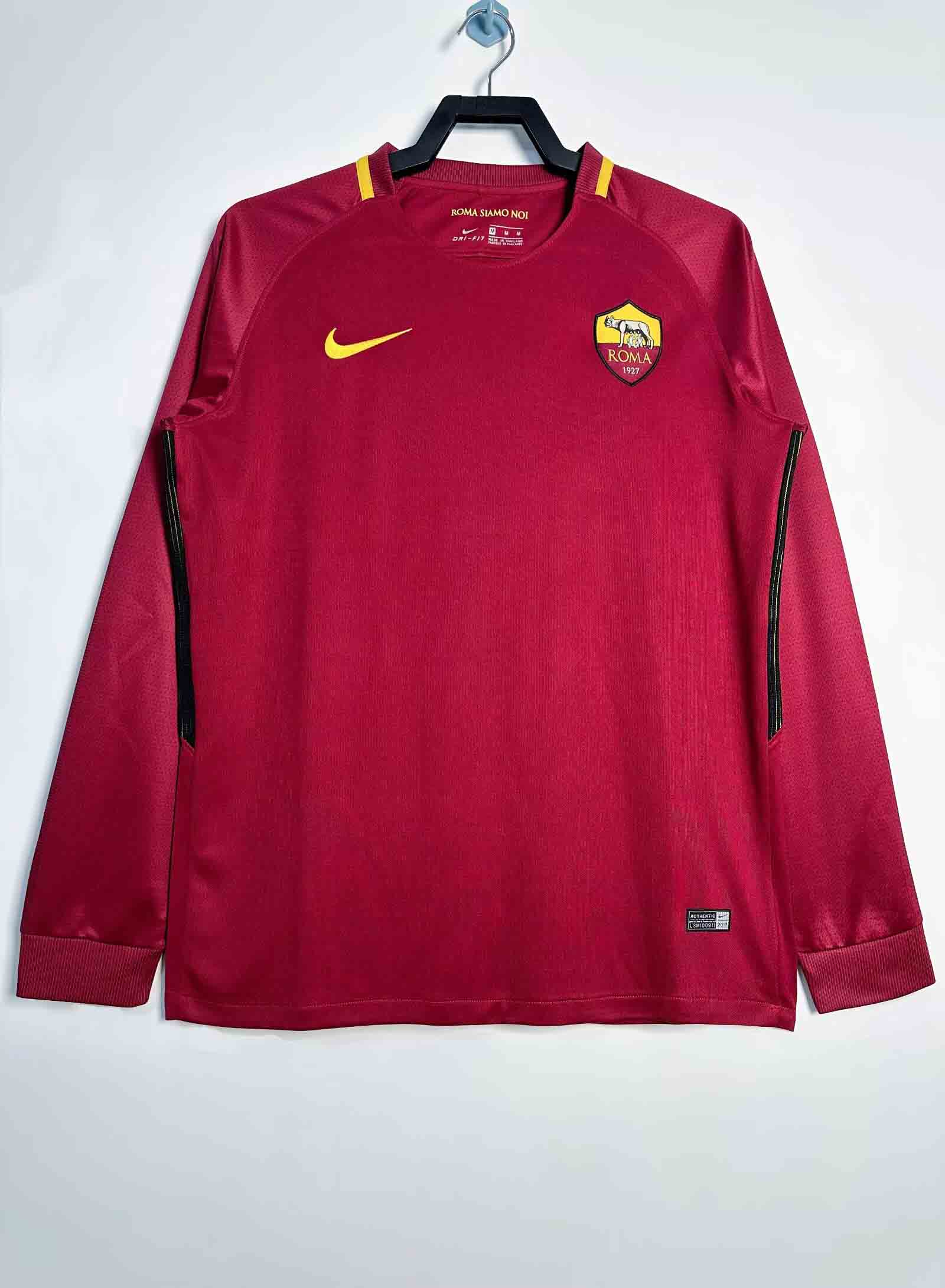 2017/2018 Retro Long Sleeve AS Roma Home Football Shirt 1:1 Thai Quality