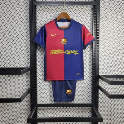 2024/2025 Barcelona x Travis Scott Home Limited Edition Football Shirt Kids Size 1:1 Thai Quality