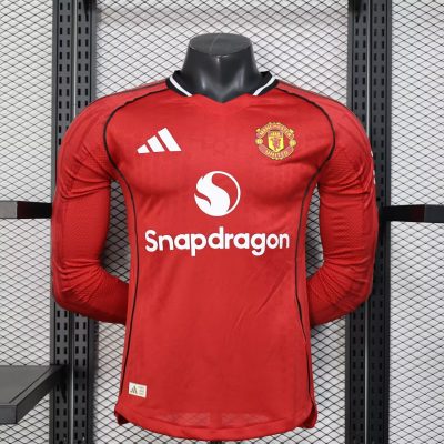 2025/2026 Long Sleeve Player Version Manchester United Home Football Shirt 1:1 Thai Quality
