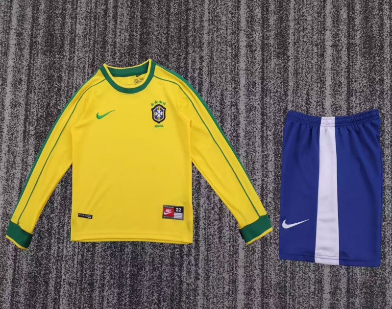e2ff396b1f519bfeaeaf06987bc9ae9b 1998 Retro Long sleeves Brazil Home Football Shirt Kids Size 1:1 Thai Quality