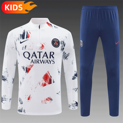 2024/2025 Paris Saint-Germain Half-Pull Training Wear White Football Shirt Kids Size