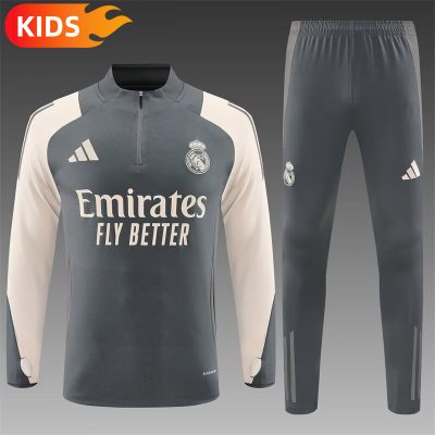 2024/2025 Real Madrid Half-Pull Training Wear Dark Gray Football Shirt Kids Size