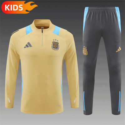 2024/2025 Argentina Half-Pull Training Wear Gold Football Shirt Kids Size