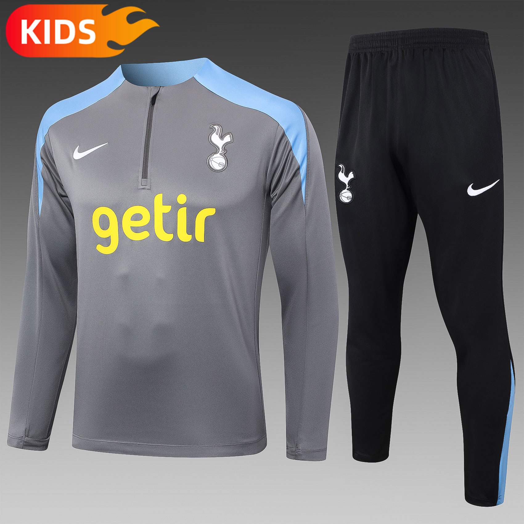 2024/2025 Tottenham Hotspur Half-Pull Training Wear Dark Gray Football Shirt Kids Size