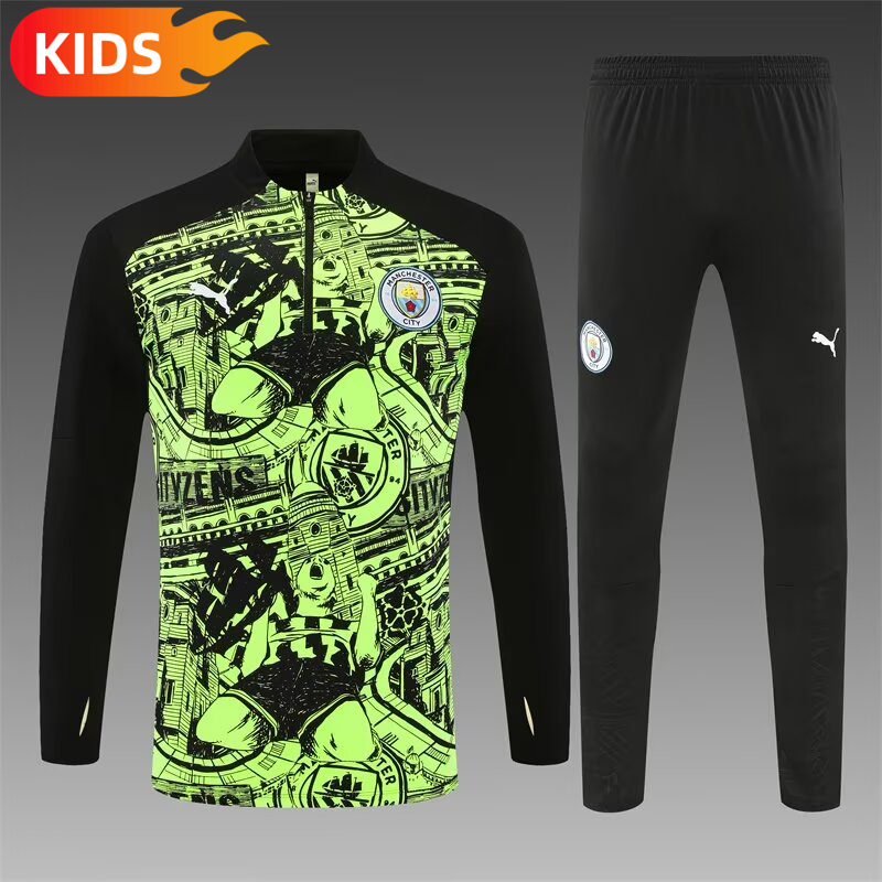 076edc80804350c095f8a0f789edb2be 2024/2025 Manchester City Half-Pull Training Wear Green Football Shirt Kids Size
