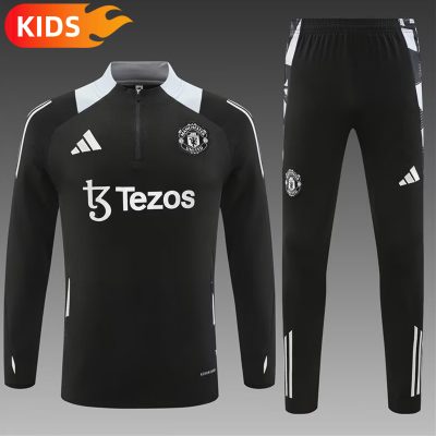 2024/2025 Manchester United Half-Pull Training Wear Black Football Shirt Kids Size