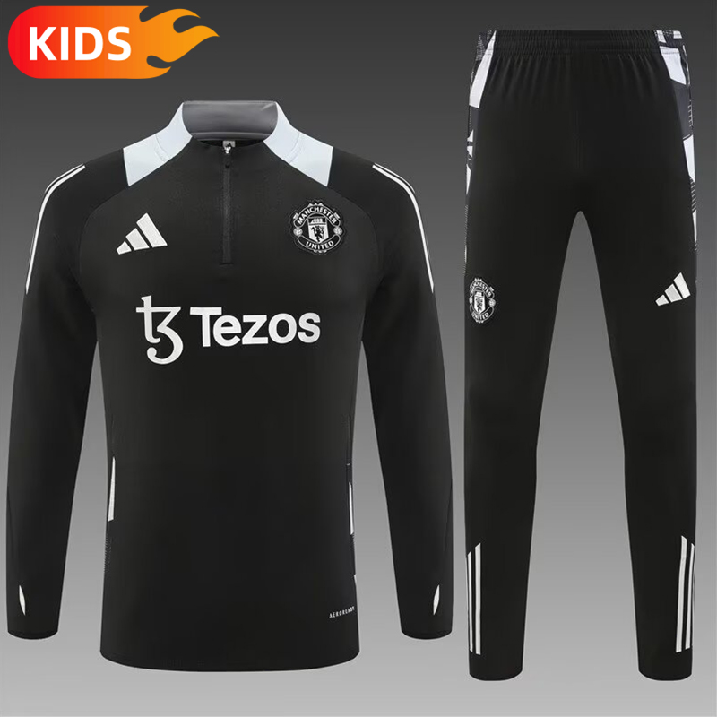 0eae789895fb82e7e869e9cdddcb5199 2024/2025 Manchester United Half-Pull Training Wear Black Football Shirt Kids Size
