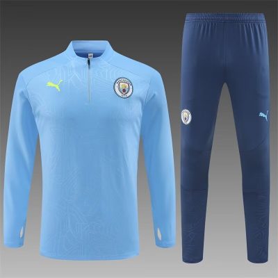2024/2025 Manchester City Half-Pull Training Wear Light Blue Football Shirt