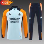 2024/2025 Real Madrid Half-Pull Training Wear Light Blue Football Shirt Kids Size