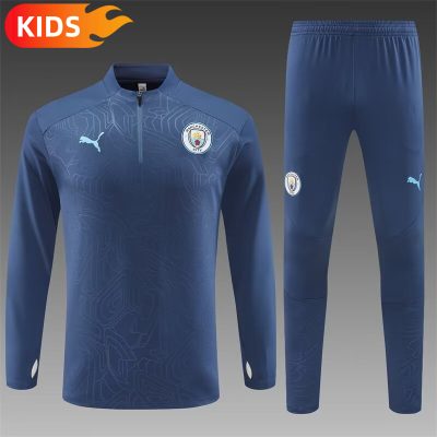 2024/2025 Manchester City Half-Pull Training Wear Steel Stamp Royal Blue Football Shirt Kids Size