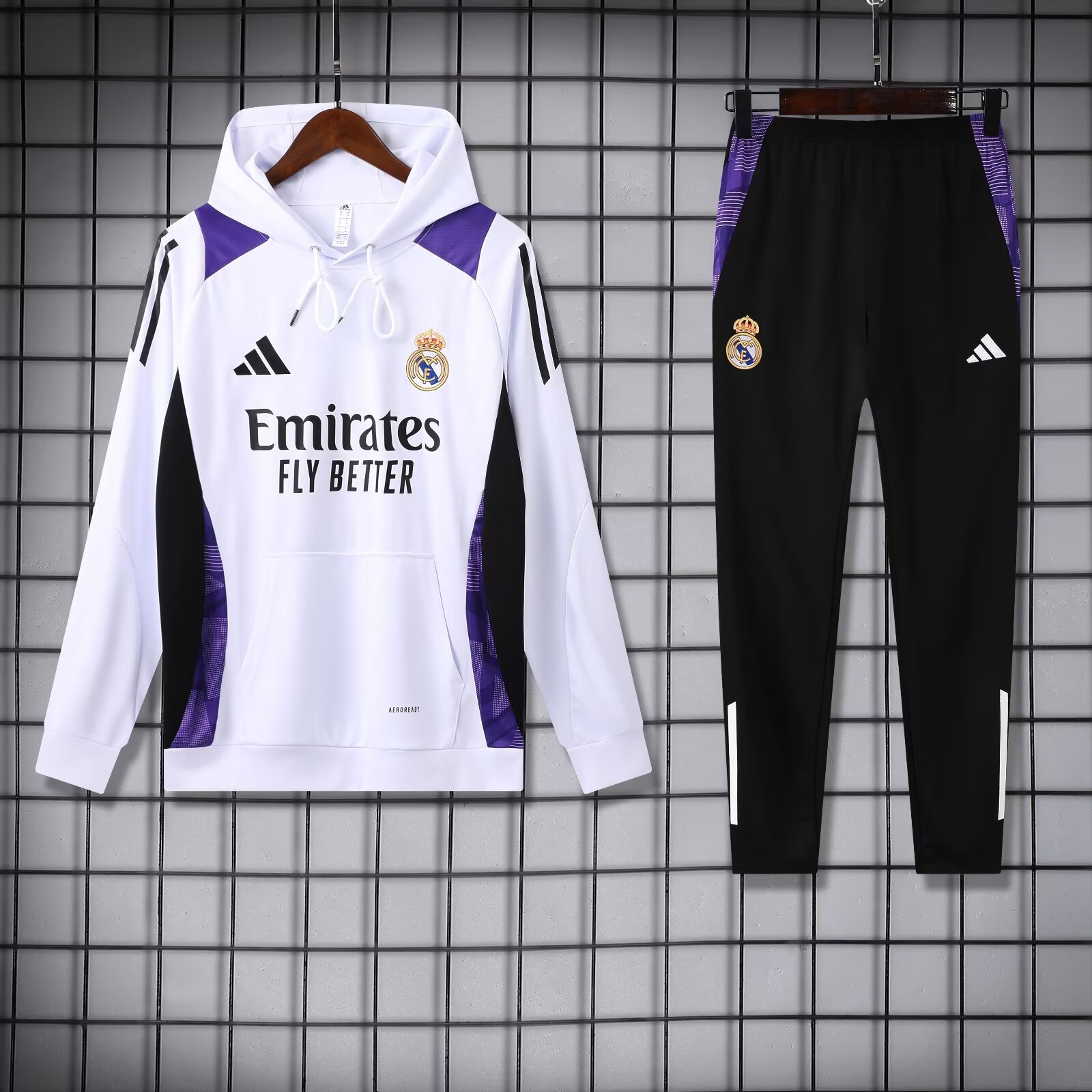 2024/2025 Real Madrid Hooded Long Sleeves Training Suit White Football Shirt