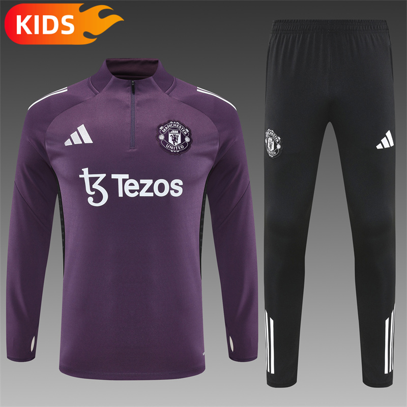 2025/2026 Manchester United Half-Pull Training Wear Football Shirt Kids Size