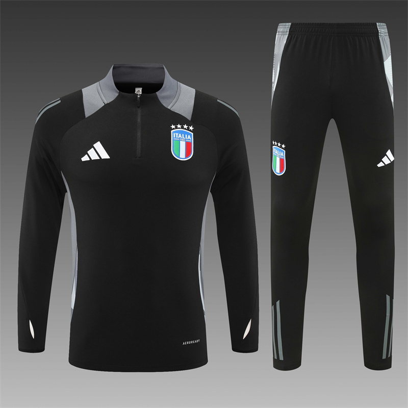 187efd5c9e12ccba5e5ae07866c2fcda 2024/2025 Italy Half-Pull Training Wear Black Football Shirt