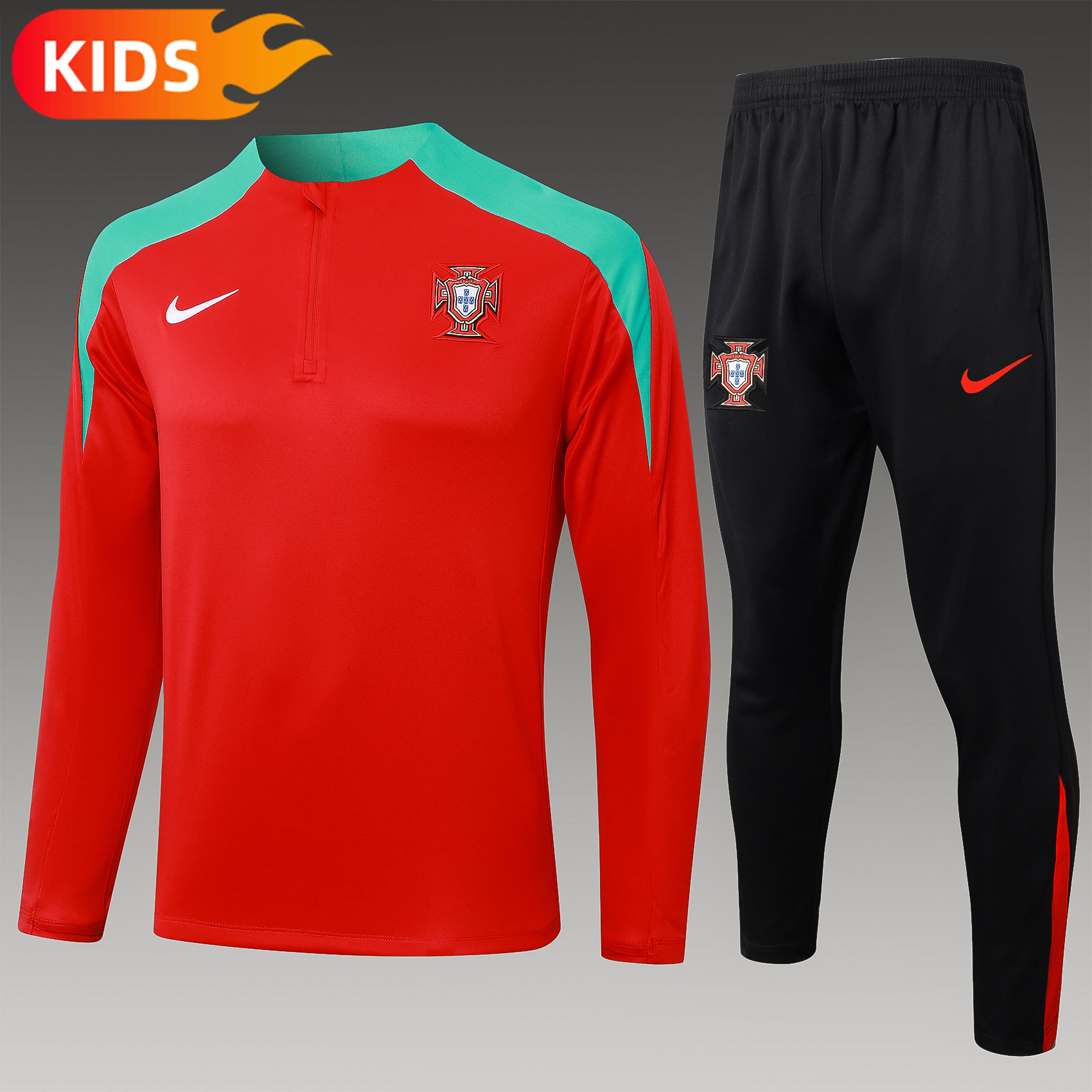 2024/2025 Portugal Half-Pull Training Wear Red Football Shirt Kids Size