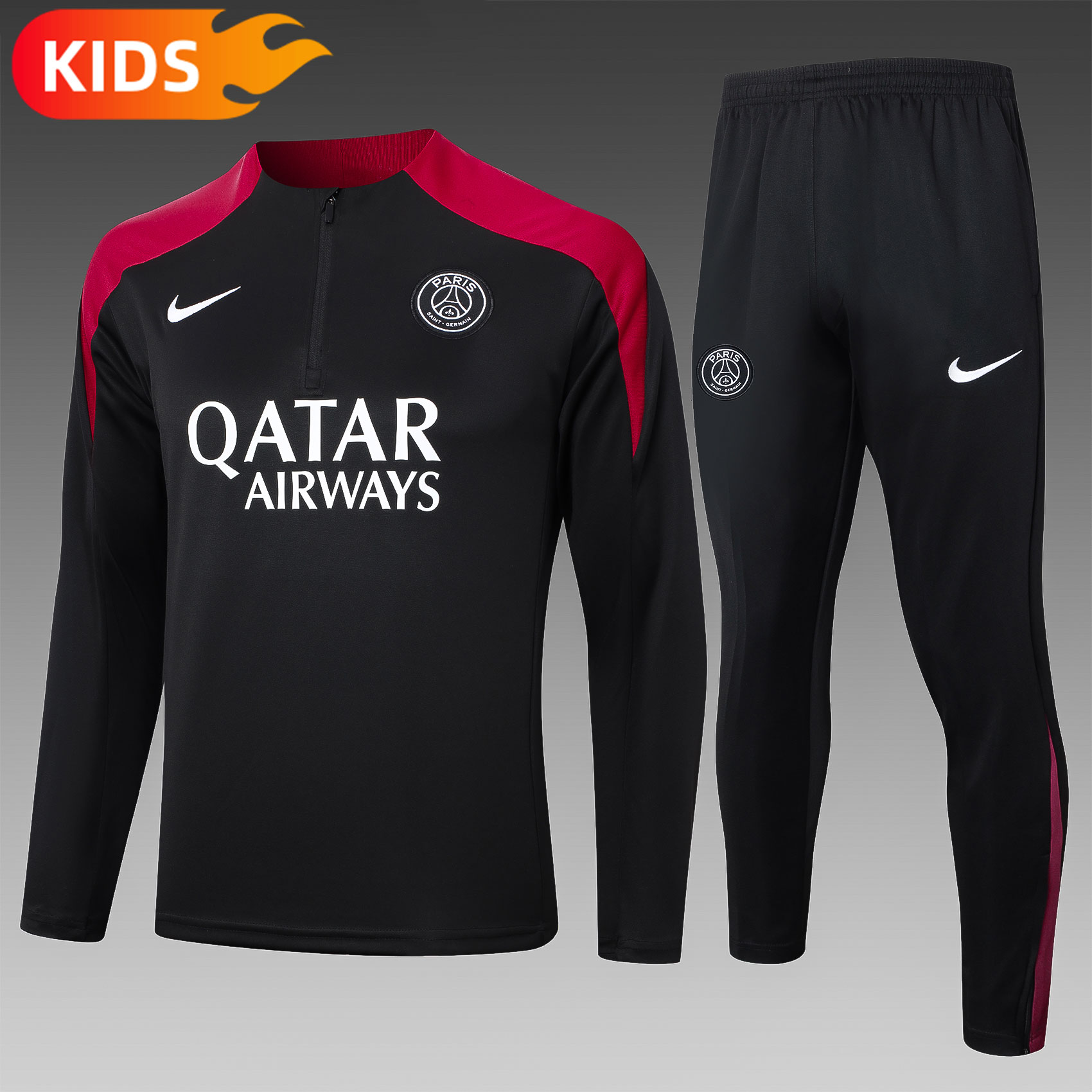 2024/2025 Paris Saint-Germain Half-Pull Training Wear Black Football Shirt Kids Size