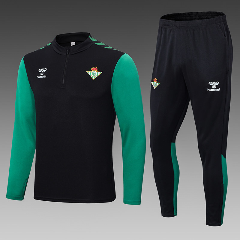 2023/2024 Real Betis Half-Pull Training Suit Black Football Shirt 1:1 Thai Quality Set