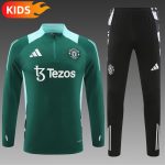 2024/2025 Manchester United Half-Pull Training Wear Green Football Shirt Kids Size