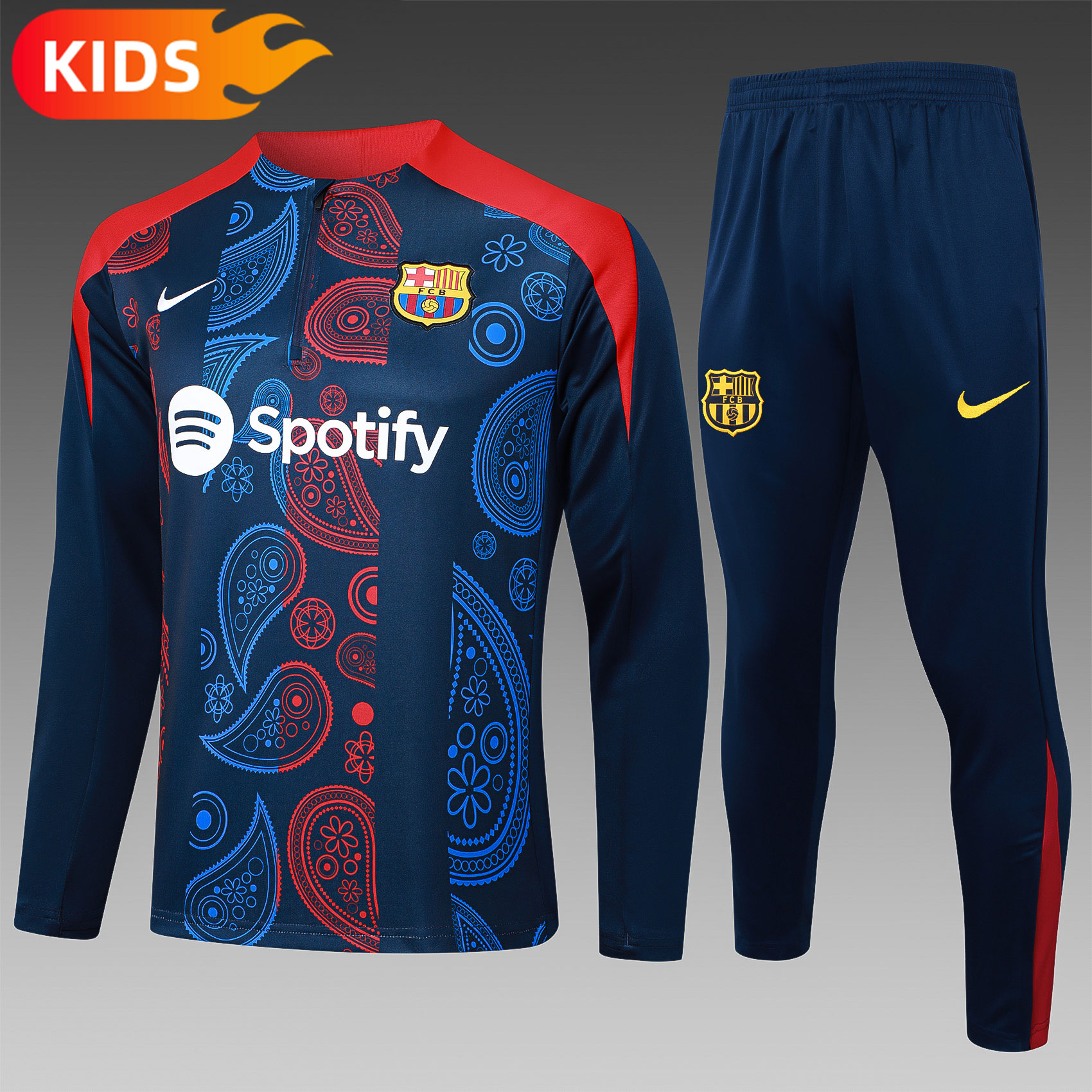 2024/2025 Barcelona Half-Pull Training Wear Royal Blue Football Shirt Kids Size