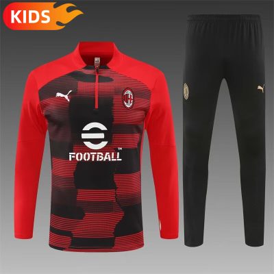 2024/2025 AC Milan Half-Pull Training Wear Red Football Shirt Kids Size
