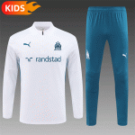 2024/2025 Olympique Marseille Half-Pull Training Wear White Football Shirt Kids Size