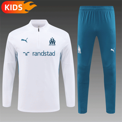 2024/2025 Olympique Marseille Half-Pull Training Wear White Football Shirt Kids Size