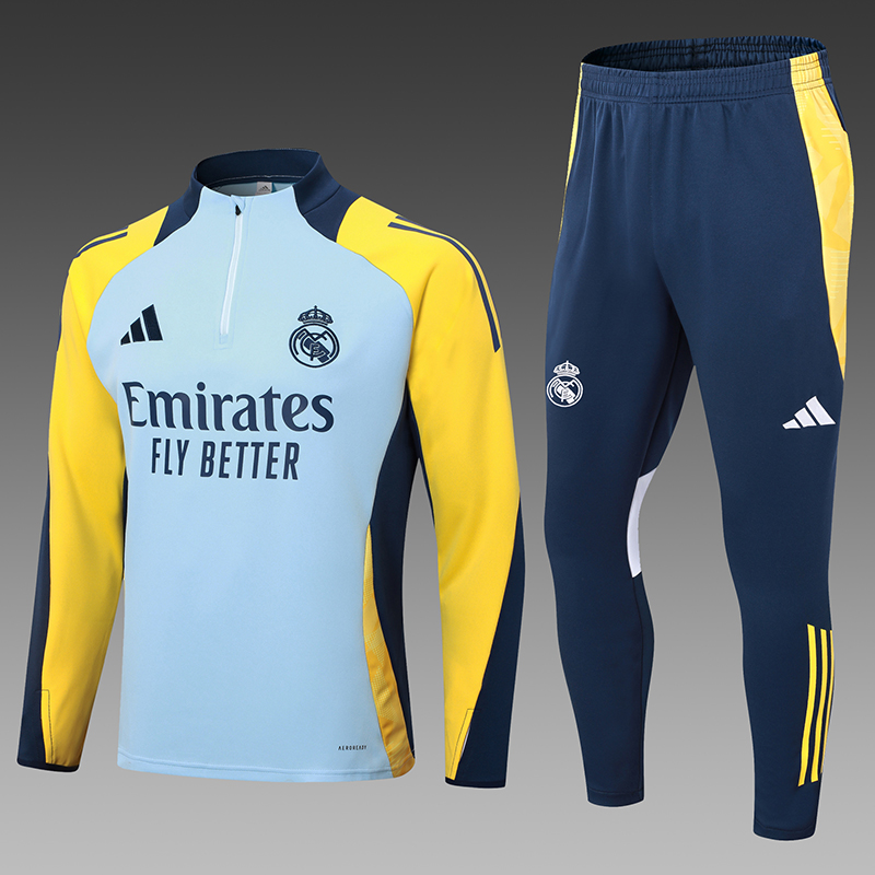 2024/2025 Real Madrid Half-Pull Training Wear Light Blue Football Shirt