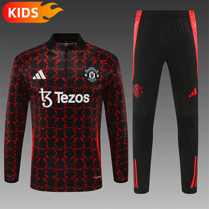 2024/2025 Manchester United Half-Pull Training Wear Red and black Football Shirt Kids Size