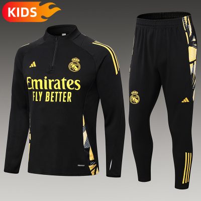 2024/2025 Real Madrid Half-Pull Training Wear Black Football Shirt Kids Size