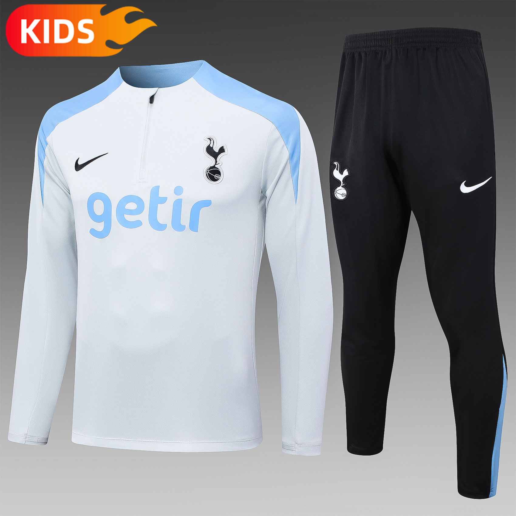 2024/2025 Tottenham Hotspur Half-Pull Training Wear Light Gray Football Shirt Kids Size