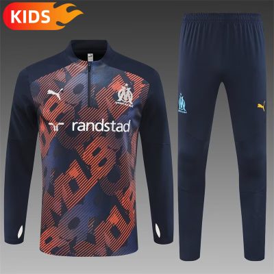 2024/2025 Olympique Marseille Half-Pull Training Wear Royal Blue Football Shirt Kids Size