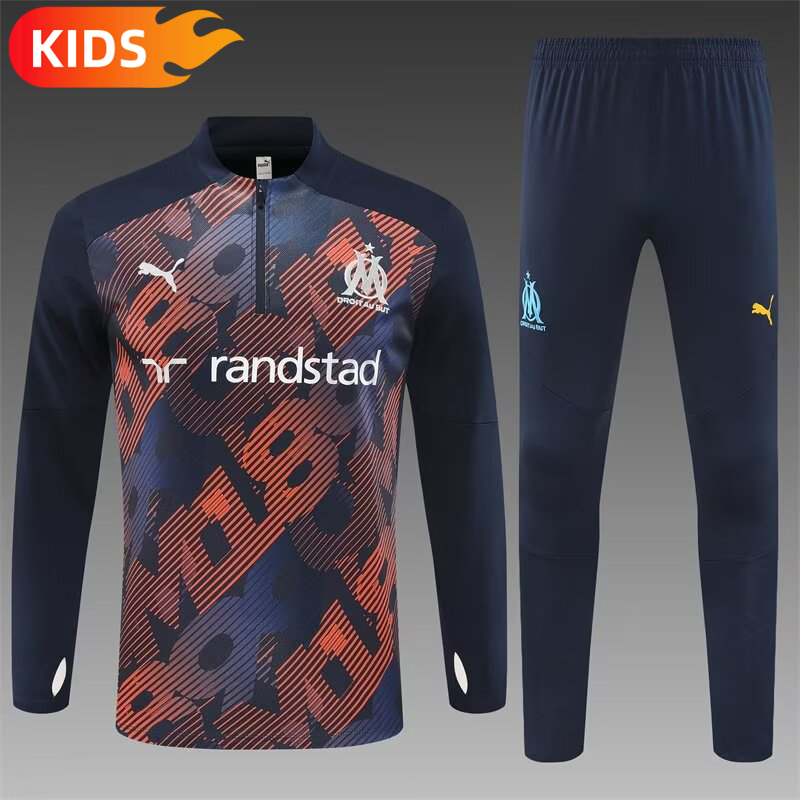 5e5e2cd1efd01a3a40fc2195635f1064 2024/2025 Olympique Marseille Half-Pull Training Wear Royal Blue Football Shirt Kids Size