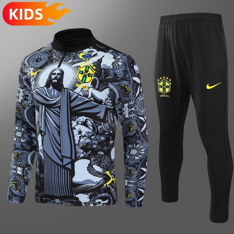 600c6d54825645c9eb6bf374b9bda3c1 2024/2025 Brazil Half-Pull Special Edition Black Football Shirt Kids Size