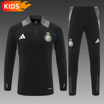 2024/2025 Al-Nassr Half-Pull Training Wear Black Football Shirt Kids Size