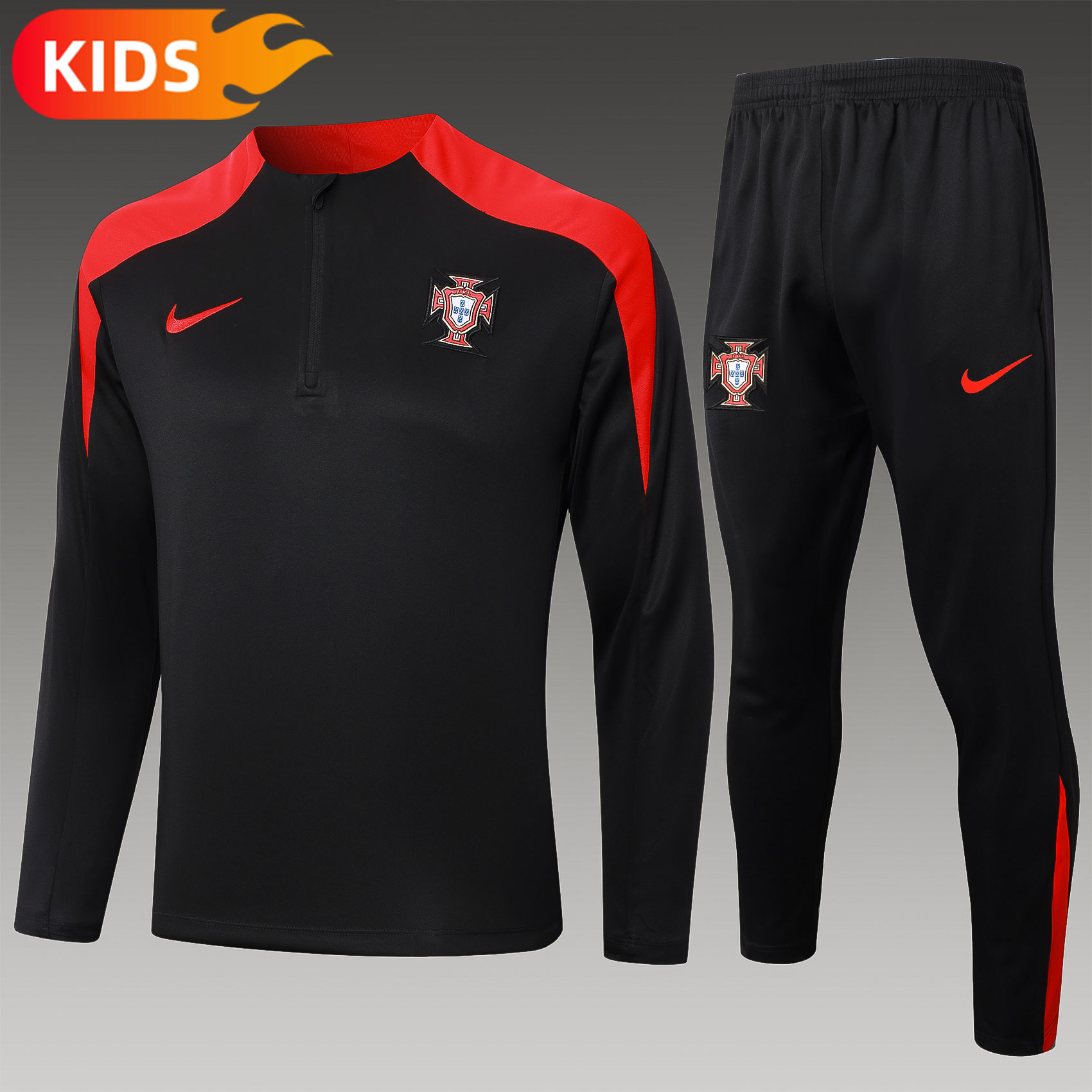 2024/2025 Portugal Half-Pull Training Wear Black Football Shirt Kids Size