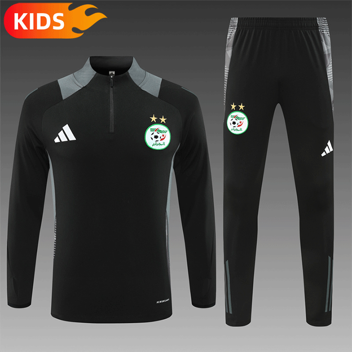 66199243fad6f8ab737004faeb3c6d5e 2024/2025 Algeria Half-Pull Training Wear Black Football Shirt Kids Size