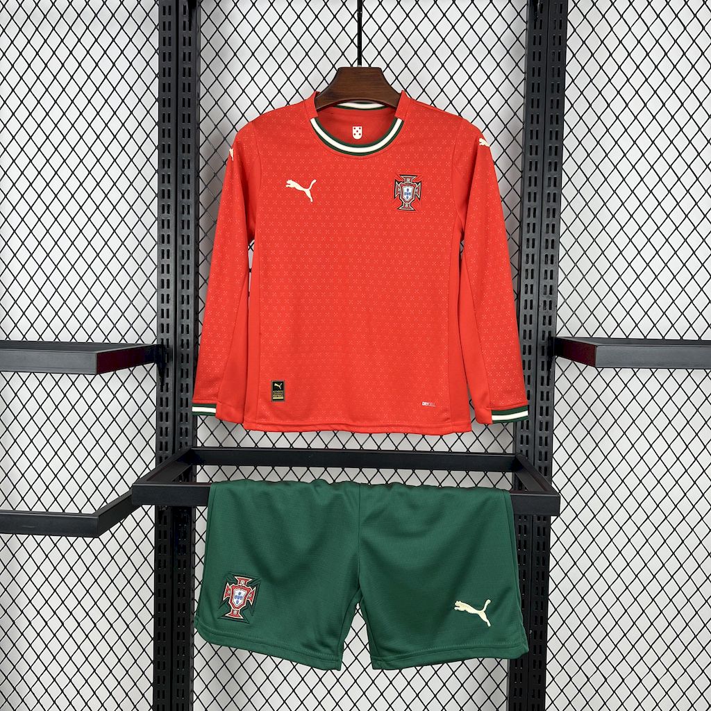 2025 Long Sleeve Portugal Home Football Shirt Kids Size 1:1 Thai Quality