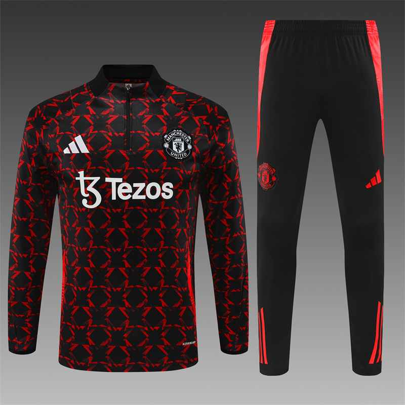 2024/2025 Manchester United Half-Pull Training Wear Red and black Football Shirt