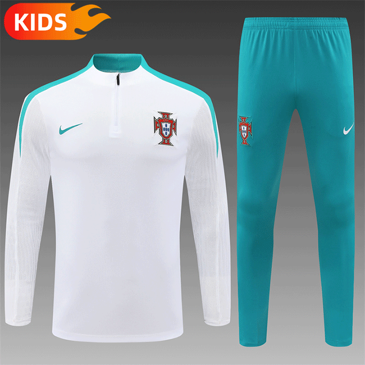 2024/2025 Portugal Half-Pull Training Wear White Football Shirt Kids Size