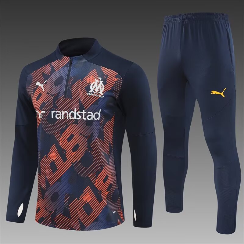 2024/2025 Marseille Half-Pull Training Wear Royal Blue Football Shirt
