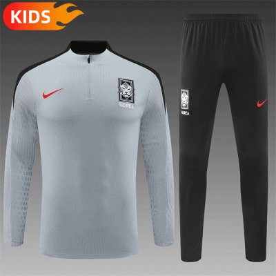 2024/2025 South Korea Half-Pull Training Wear Grey Football Shirt Kids Size