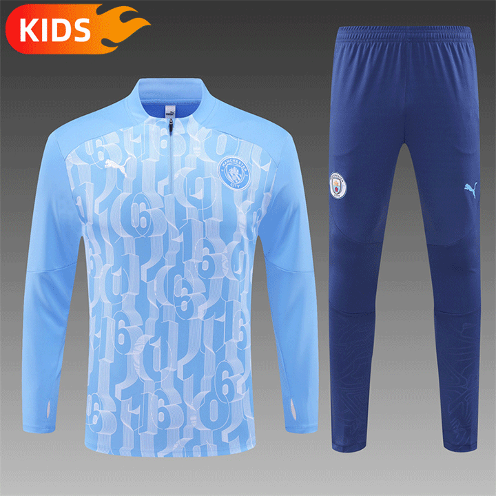 6cb432d41ee5fcff54de95f1f2c315e3 2024/2025 Manchester City Half-Pull Training Wear Light Blue Football Shirt Kids Size