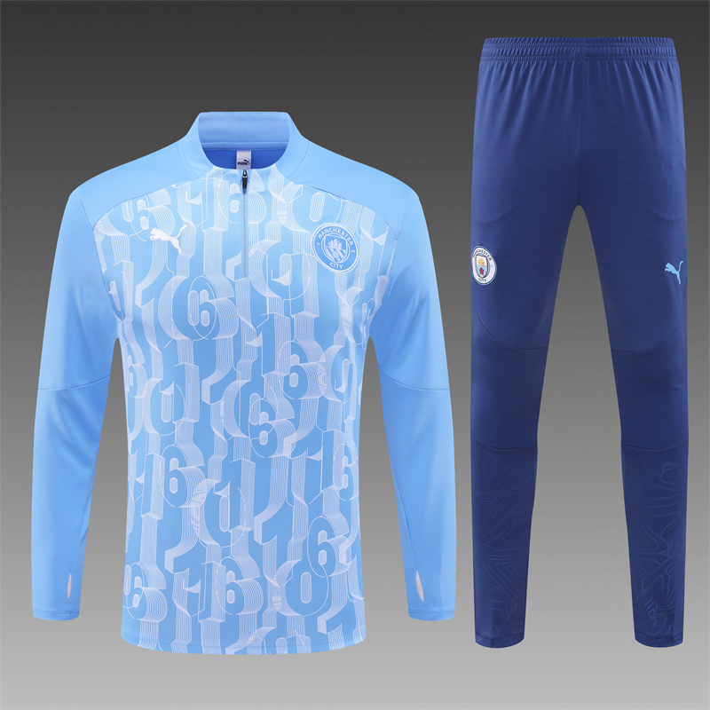 2024/2025 Manchester City Half-Pull Training Wear Light Blue Football Shirt
