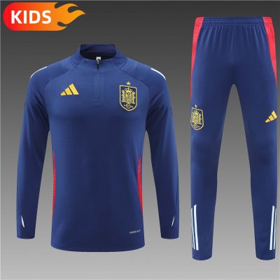 2024/2025 Spain Half-Pull Training Wear Royal Blue Football Shirt Kids Size