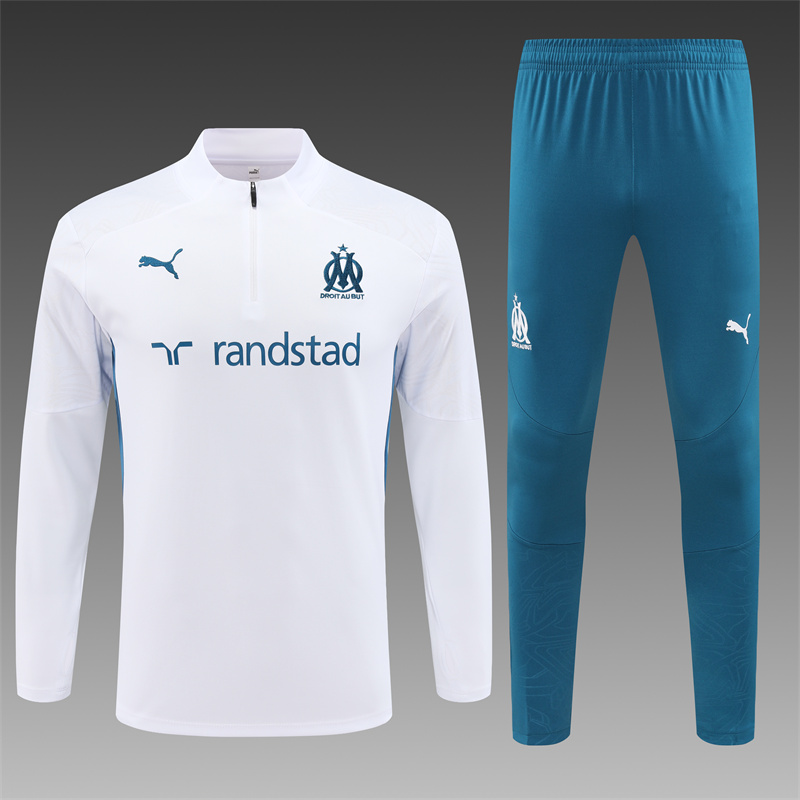 2024/2025 Olympique Marseille Half-Pull Training Wear White Football Shirt