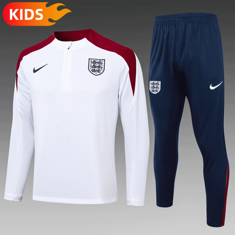 76a92555512f18b76eada5437a3edc5a 2024/2025 England Half-Pull Training Wear White Football Shirt Kids Size